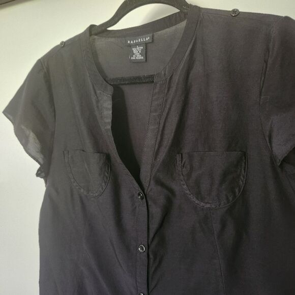 Rafaella Womens VINTAGE Silk Blend Deep V-Neck Button Front Cap Sleeve Top Large - Picture 3 of 5